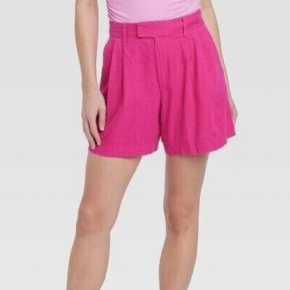 NWT Women's High-Rise Tailored Linen Shorts - A New Day Pink